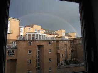 Rainbow through a window during lecture