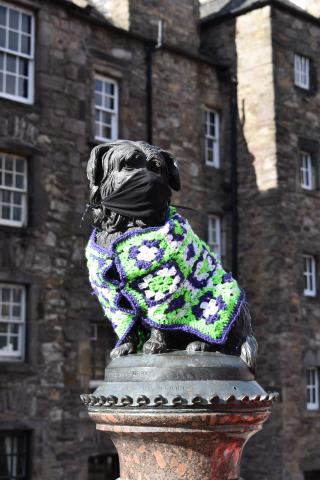 This dog, known as Greyfriars Bobby, though small in stature, is outsized in his reputation here in Edinburgh, Scotland. Even in the struggles of the pandemic, someone has taken the time to lovingly craft a wee vest and mask for Bobby - brightening the days of all who walk past.