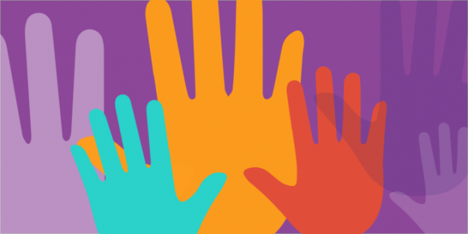 icons of colourful hands on a purple bg