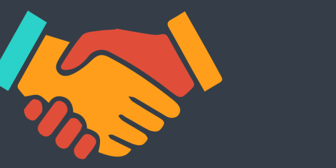 Icon of a handshake on a grey background