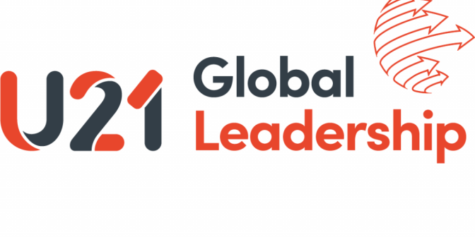 U21 Global Leadership Logo, with the words U21 Global Leadership and a globe formed of arrows