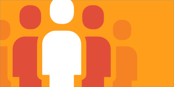 Icon of a group of people against an orange background