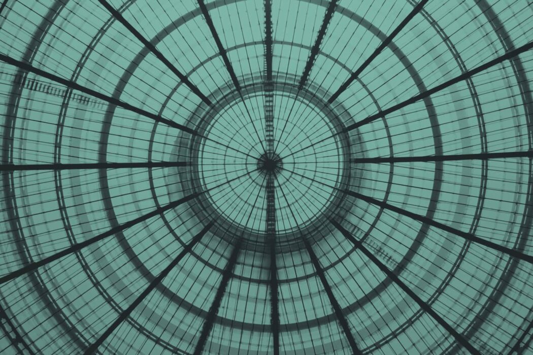 The dome of a building viewed from inside