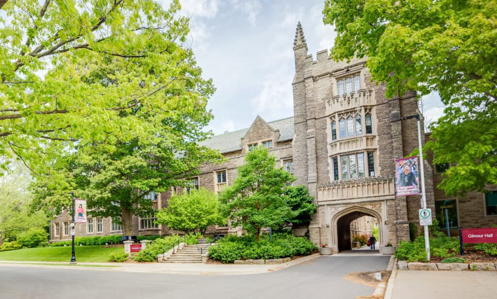 Image of McMaster University Hall surrounded by trees